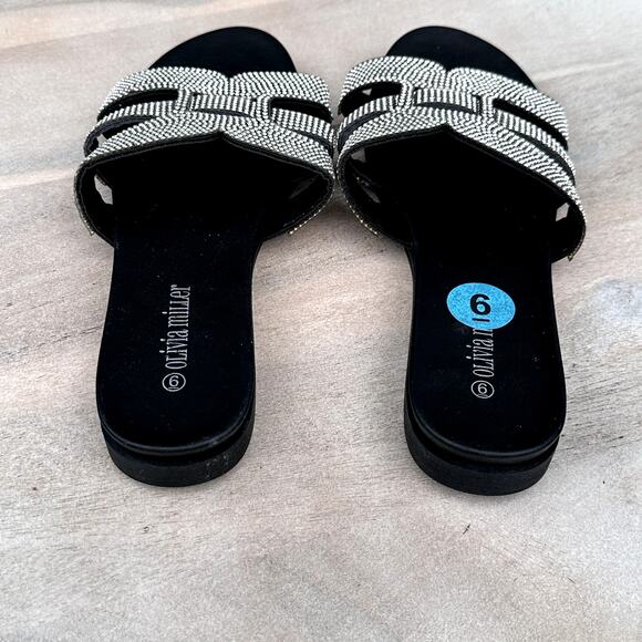 Olivia Miller Womens Size 6 Slides Saltspring Rhinestone Black Sandal Shoe New - Picture 16 of 16